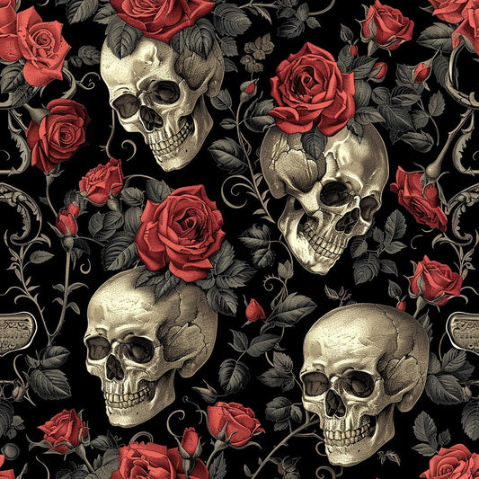 Daily Deal: Skulls and Roses Pattern 5 Quilting Cotton Fabric - 45" x 1 Yard"