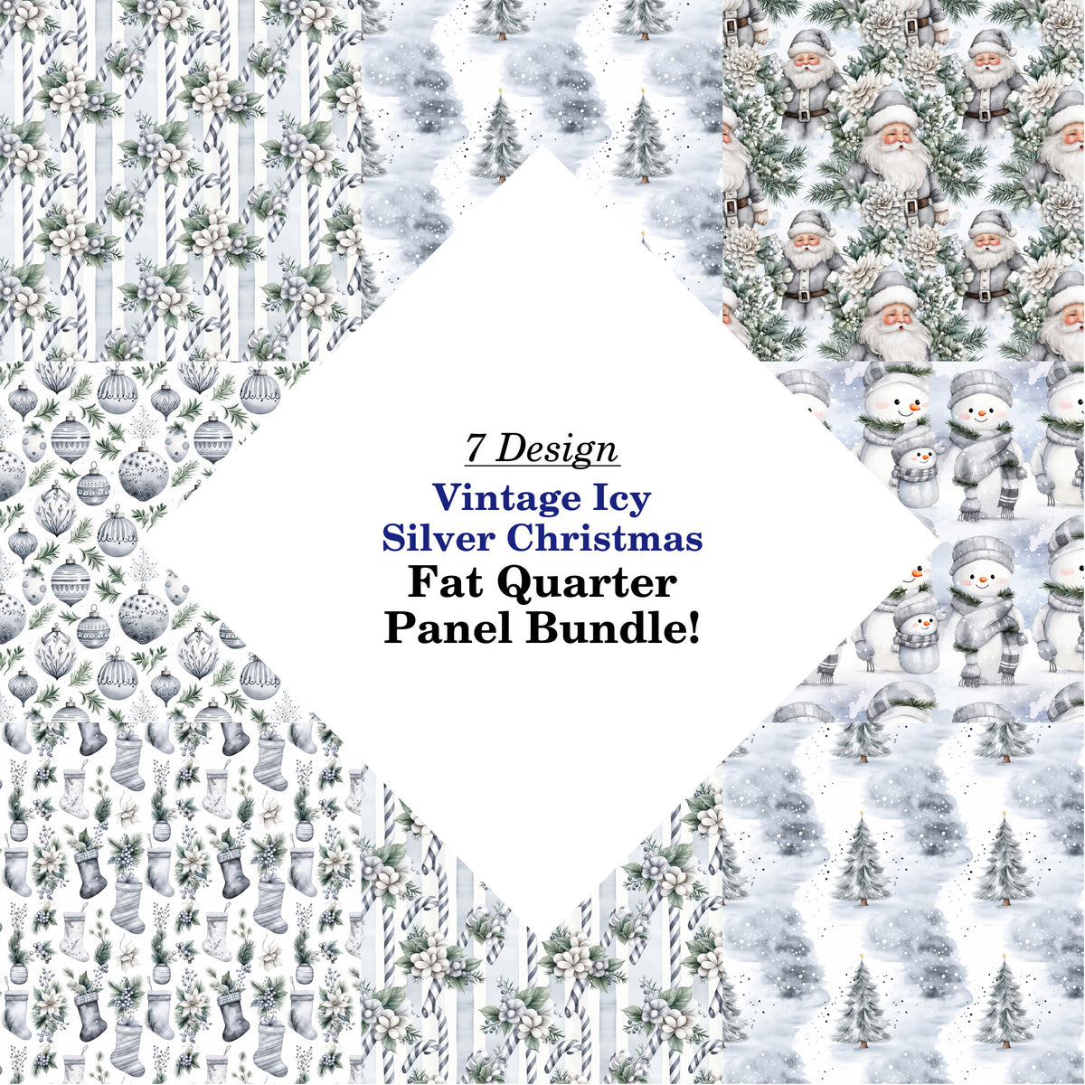 Vintage Icy Silver Christmas Fat Quarter Bundle