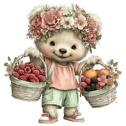 Summer Fruit Basket Animals Fabric Panel 34