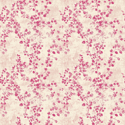 vintage pink, dusty rose, cream background, botanical pattern, leaf motifs, branch design, floral elements, distressed texture, shabby chic, romantic style, quilting cotton, fabric panel, repeating pattern, delicate branches, soft pink tones, vintage aesthetic, nature inspired, textile design, crafting material