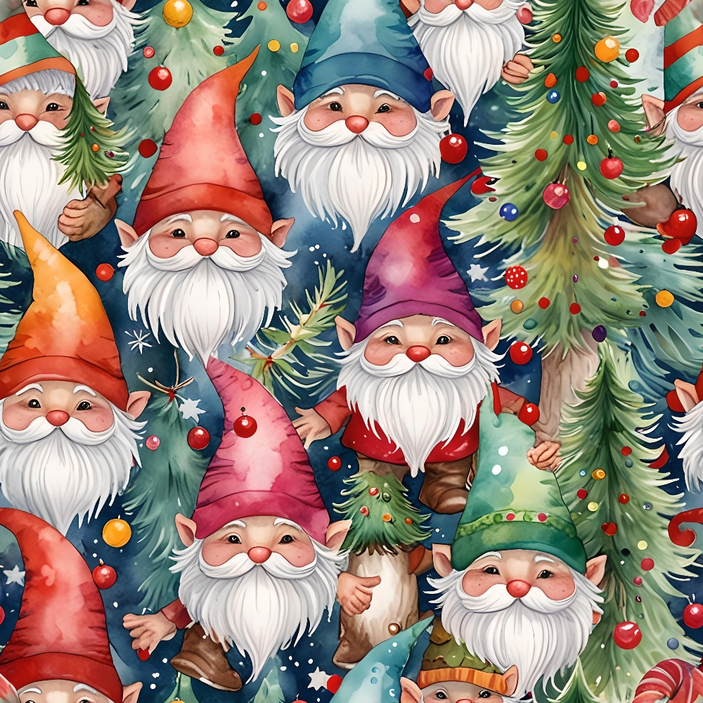 Daily Deal: Christmas Gnomes Pattern 3 Quilting Cotton Fabric - 45" x 1 Yard"