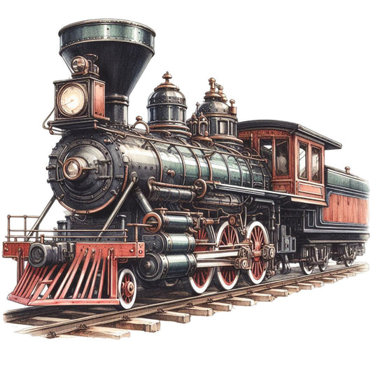 Watercolor Steam Train Fabric Panel 1