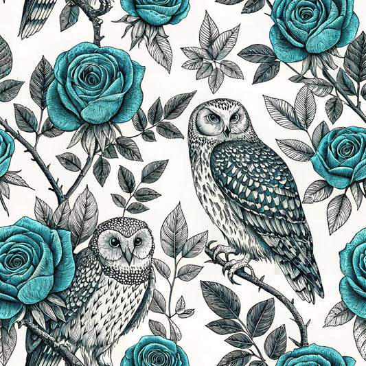 Daily Deal: Turquoise Night Birds Pattern 28 Quilting Cotton Fabric - 45" x 2 Yards"