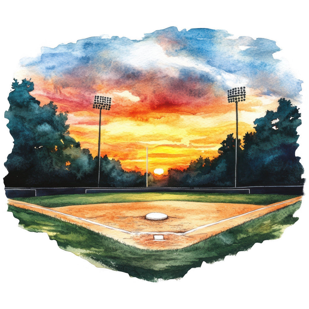 Watercolor Baseball Fabric Panel 17