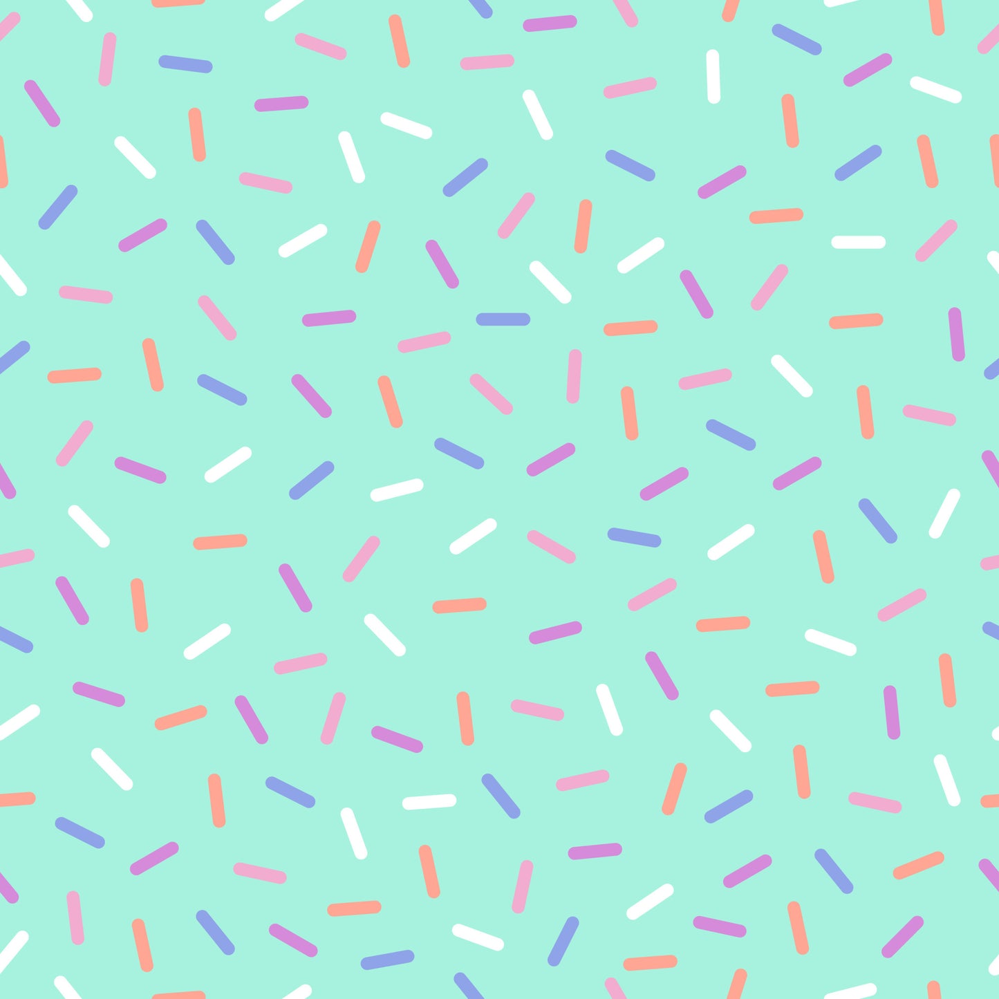 rainbow sprinkles, mint green background, colorful sprinkles, candy pattern, dessert theme, small scattered shapes, pink sprinkles, purple sprinkles, orange sprinkles, white sprinkles, quilting cotton, fabric panel, sweet treats, confetti design, bakery inspired, playful pattern, bright colors, food motif, cheerful design, scattered elements