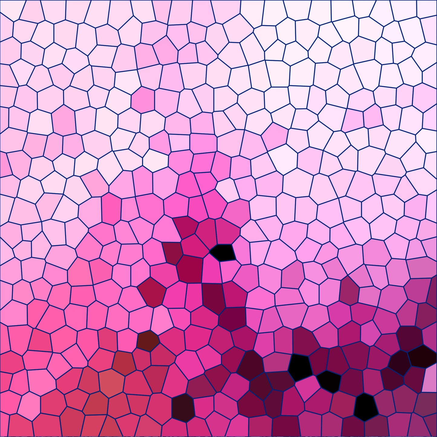 pink mosaic, stained glass pattern, geometric tessellation, rose pink, magenta, fuchsia, black accents, burgundy, abstract design, polygonal shapes, quilting cotton, fabric panel, love theme, romantic colors, contemporary art, digital print, patchwork style, modern geometric, craft fabric, sewing material