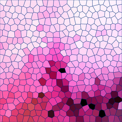 pink mosaic, stained glass pattern, geometric tessellation, rose pink, magenta, fuchsia, black accents, burgundy, abstract design, polygonal shapes, quilting cotton, fabric panel, love theme, romantic colors, contemporary art, digital print, patchwork style, modern geometric, craft fabric, sewing material