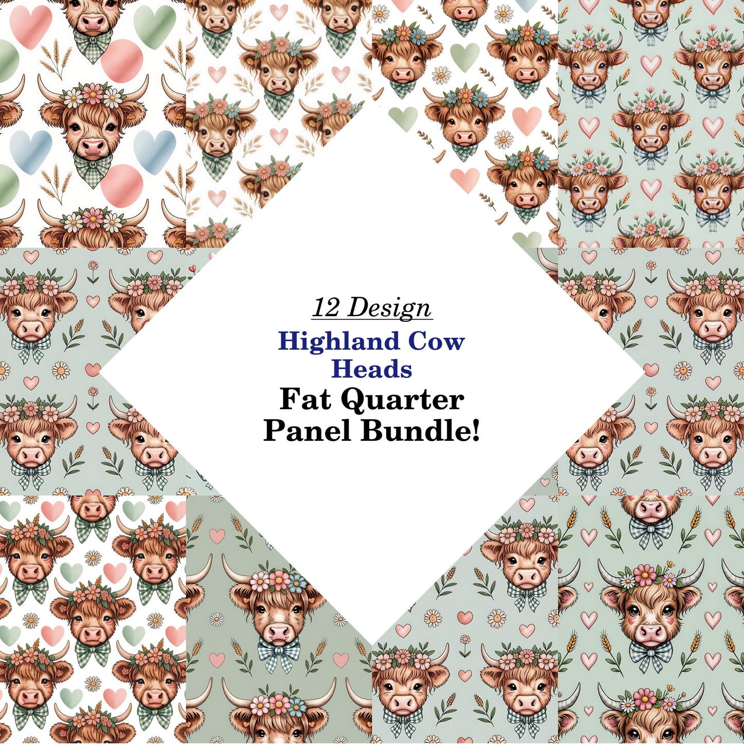 Highland Cow Heads Fat Quarter Bundle