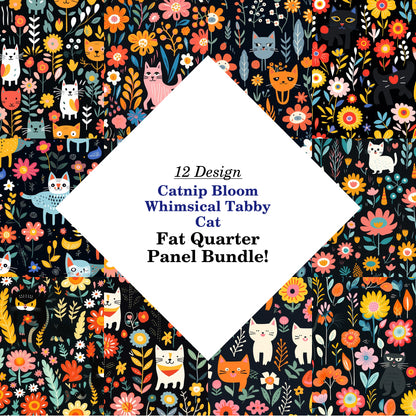 Catnip Bloom Whimsical Tabby Cat Fat Quarter Bundle