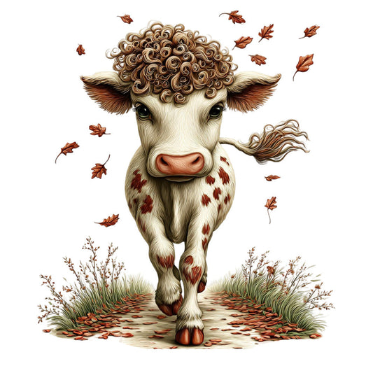 Whimsical Autumn Cow Fabric Panel 2