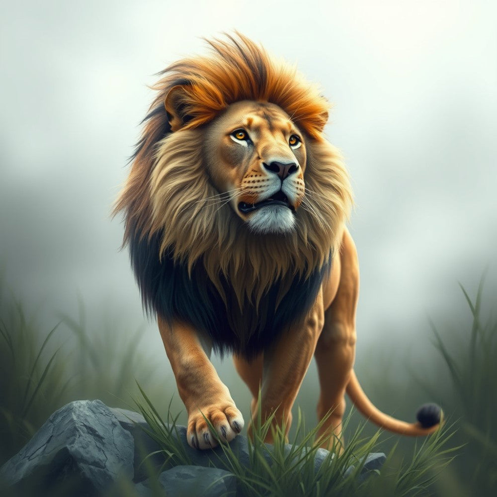 Lion on Rock Fabric Panel 1
