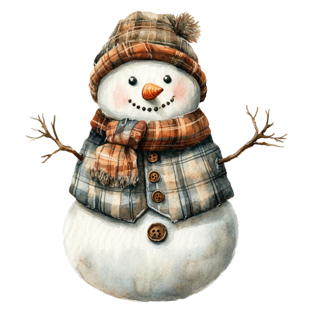 Watercolor Christmas Snowman Fabric Panel 17