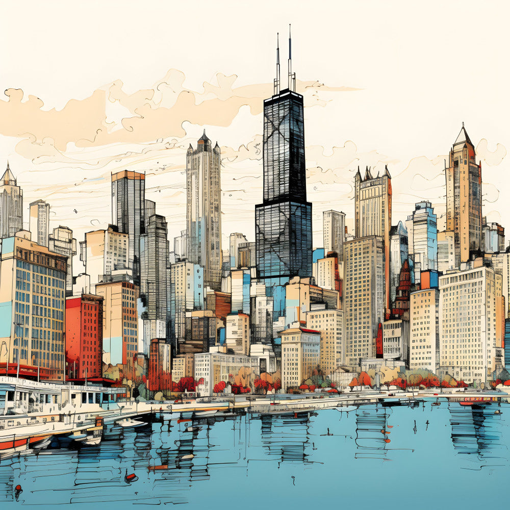 Pen and Ink Chicago Fabric Panel 1