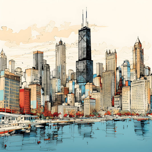 Pen and Ink Chicago Fabric Panel 1
