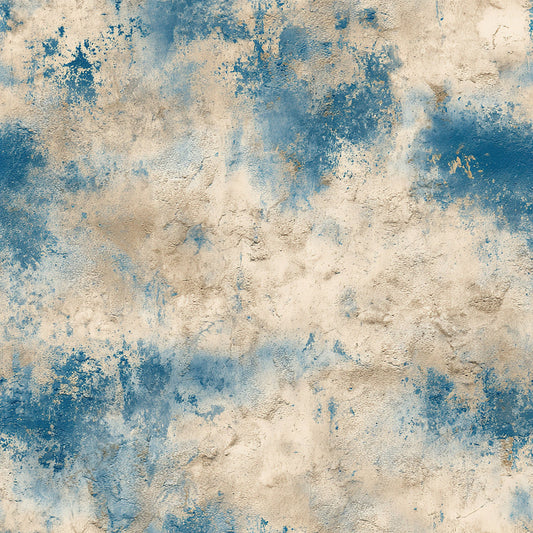 Daily Deal: Beige and Blue Grunge Pattern 7 Quilting Cotton Fabric - 45" x 1 Yard"