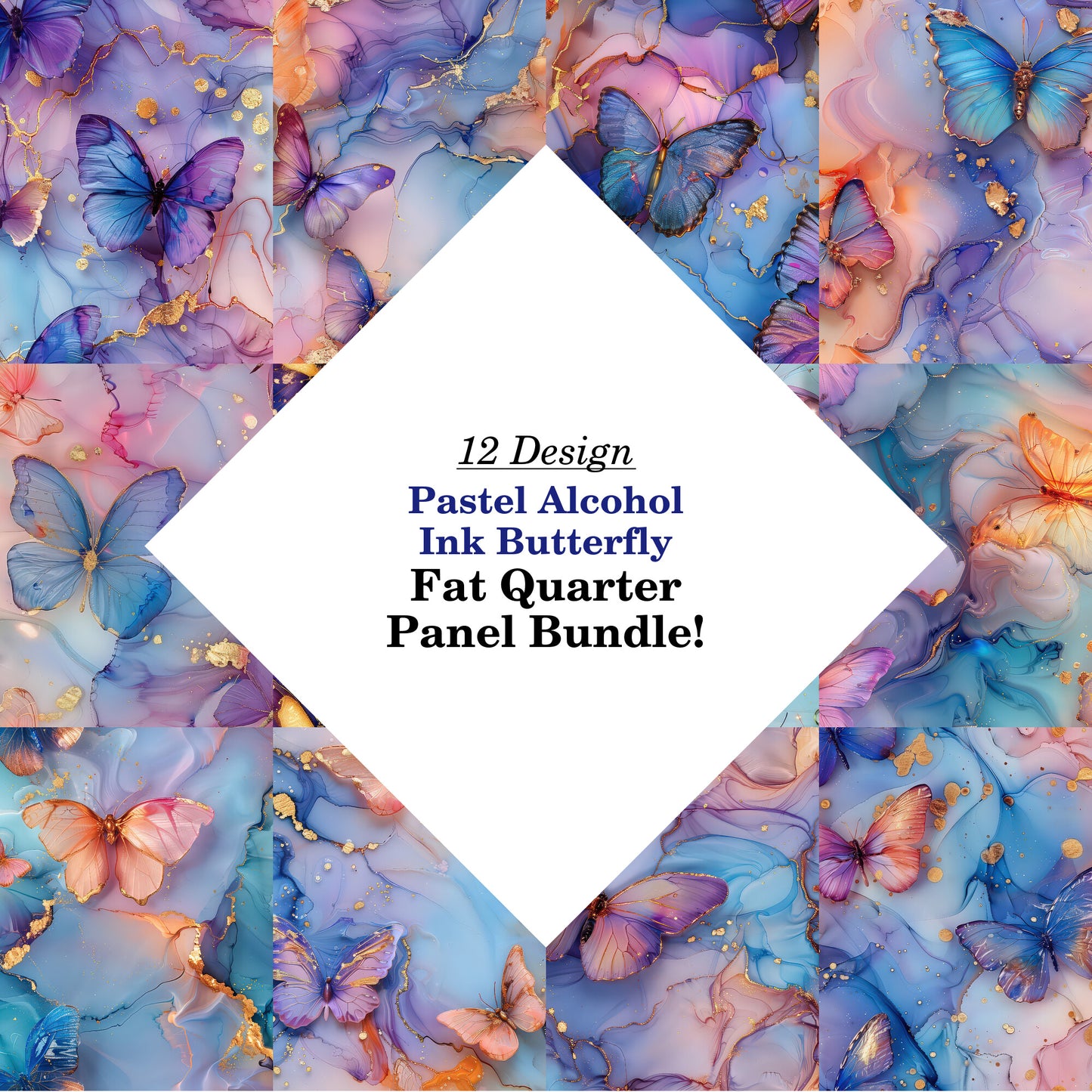 Pastel Alcohol Ink Butterfly Fat Quarter Bundle