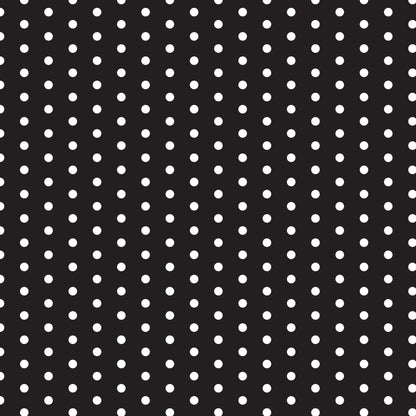 black, white, polka dots, retro, 1950s style, diner aesthetic, geometric pattern, vintage inspired, quilting cotton, fabric panel, rockabilly, mid-century, spotted design, nostalgic, americana, restaurant theme, repetitive dots, contrasting colors