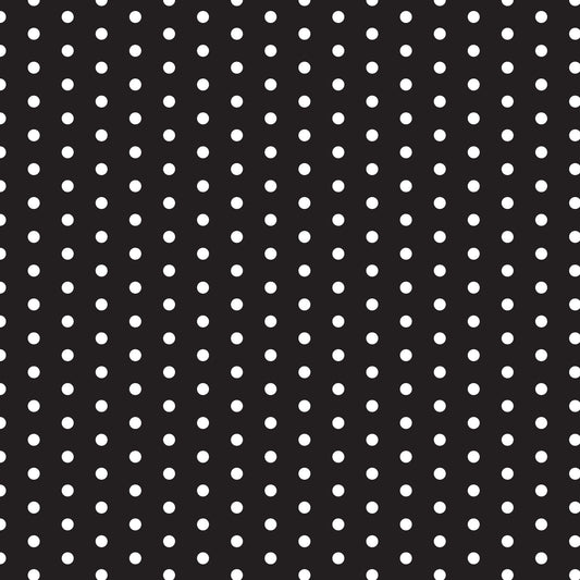 black, white, polka dots, retro, 1950s style, diner aesthetic, geometric pattern, vintage inspired, quilting cotton, fabric panel, rockabilly, mid-century, spotted design, nostalgic, americana, restaurant theme, repetitive dots, contrasting colors