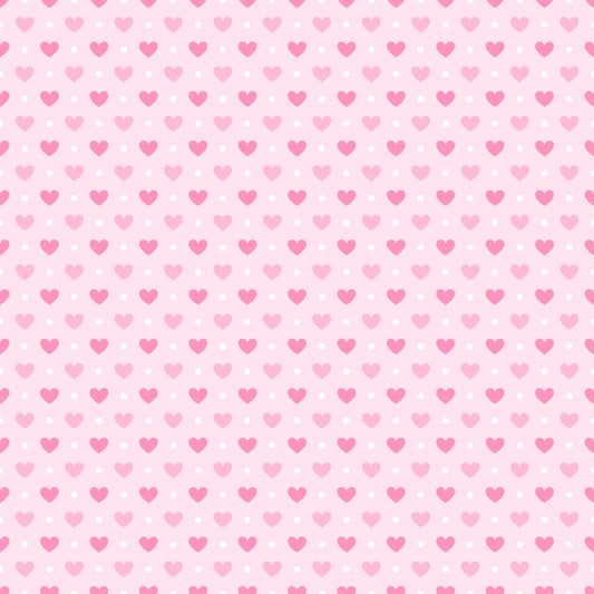 pink, hearts, polka dots, romantic, love, valentine, pastel, cute, sweet, repeating pattern, quilting cotton, fabric panel, geometric, feminine, soft pink, light pink, whimsical, crafting, sewing, tea party