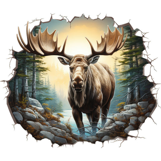 Moose Breaking Through Fabric Panel 2
