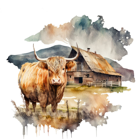 Watercolor Highland Cows Fabric Panel 11