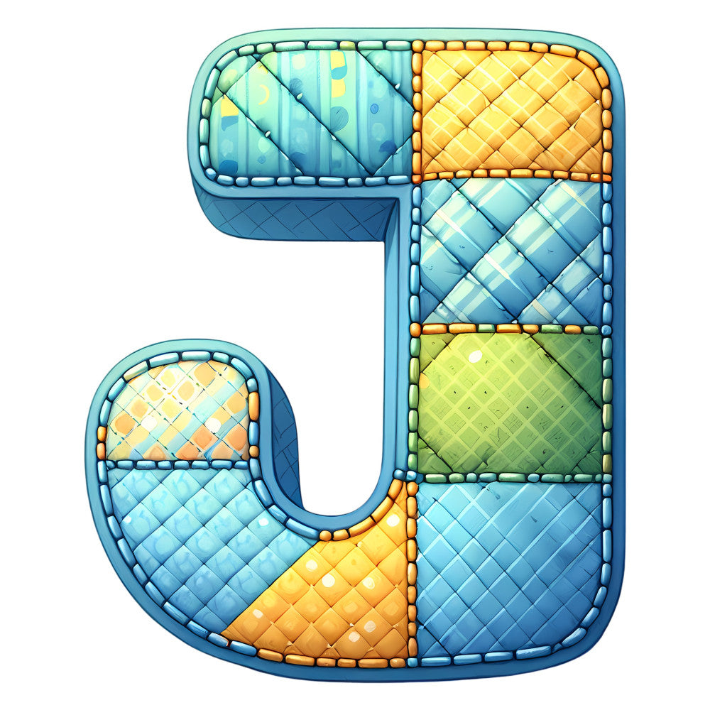 Blue Patchwork Alphabet Fabric Panel 18