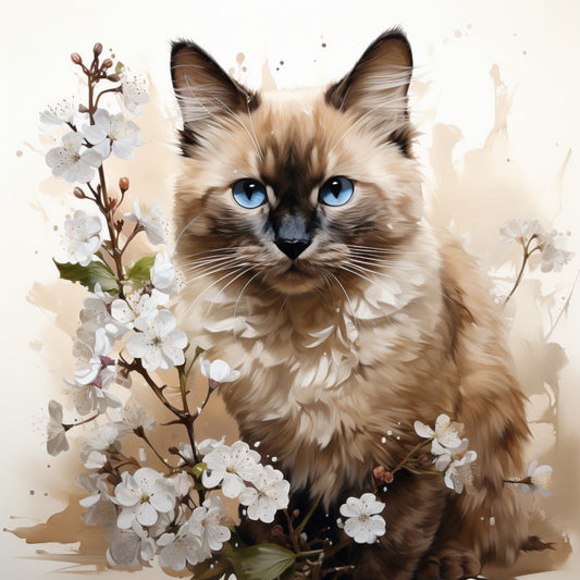 Watercolor Cats with Flowers Fabric Panel 1