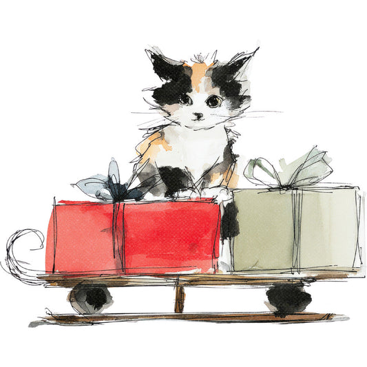 Handdrawn Christmas Cats Fabric Panel 16