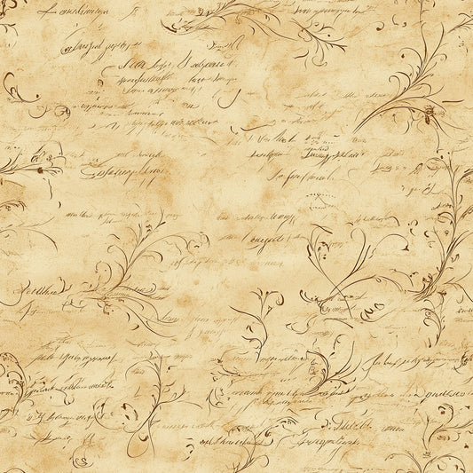 - The Western Life Pattern 18 Quilting Cotton Fabric
- cream background
- vintage script
- handwritten text
- sepia tones
- swirling flourishes
- elegant design
- rustic style
- quilting fabric
- cotton textile
- craft material