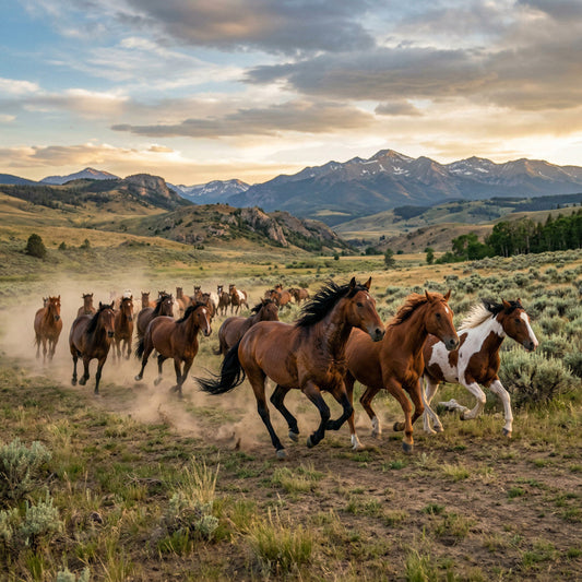 Running Horses Sundown Fabric Panel 1