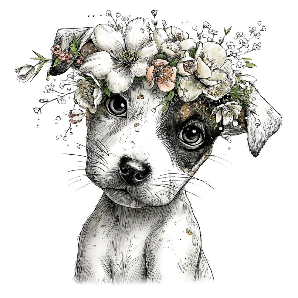 Whimsical Spring Dogs Fabric Panel 27