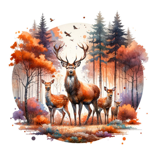 Autumn Forest Deer Fabric Panel 8