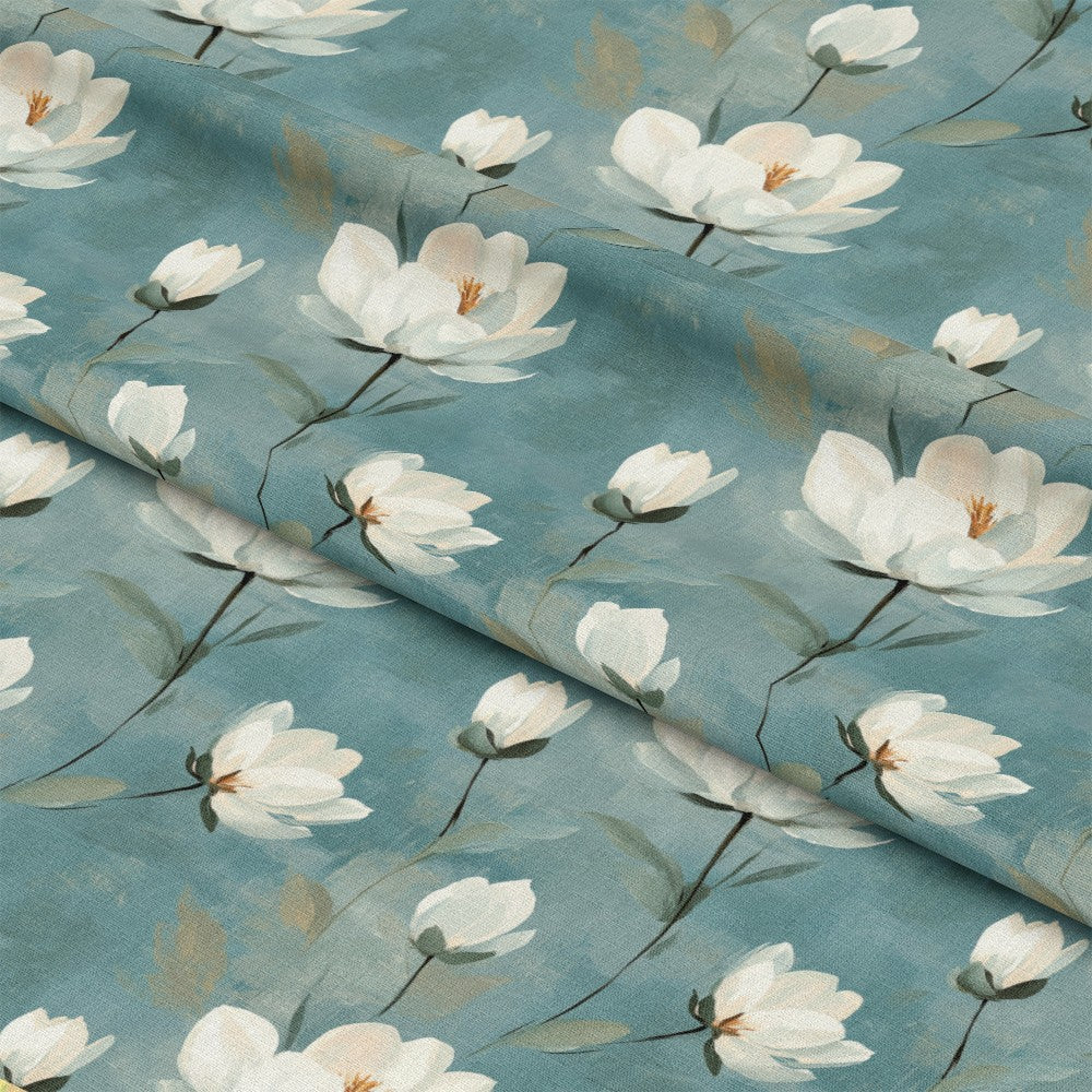 Cornflower Blue Floral Pattern 1 Quilting Cotton Fabric