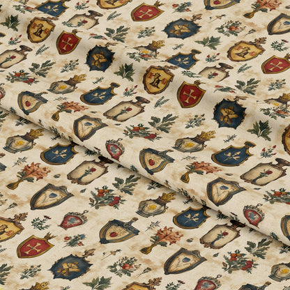 Rustic German Banners and Shields Pattern 13 Quilting Cotton Fabric