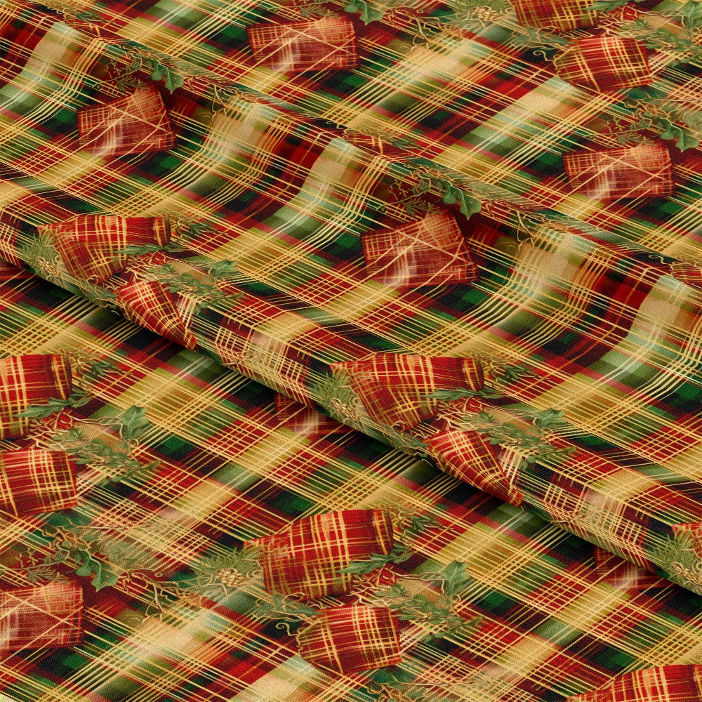 Red Green Gold Christmas Pattern 16 Quilting Cotton Fabric