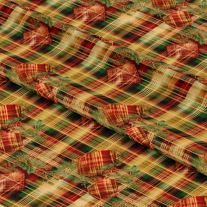 Red Green Gold Christmas Pattern 16 Quilting Cotton Fabric