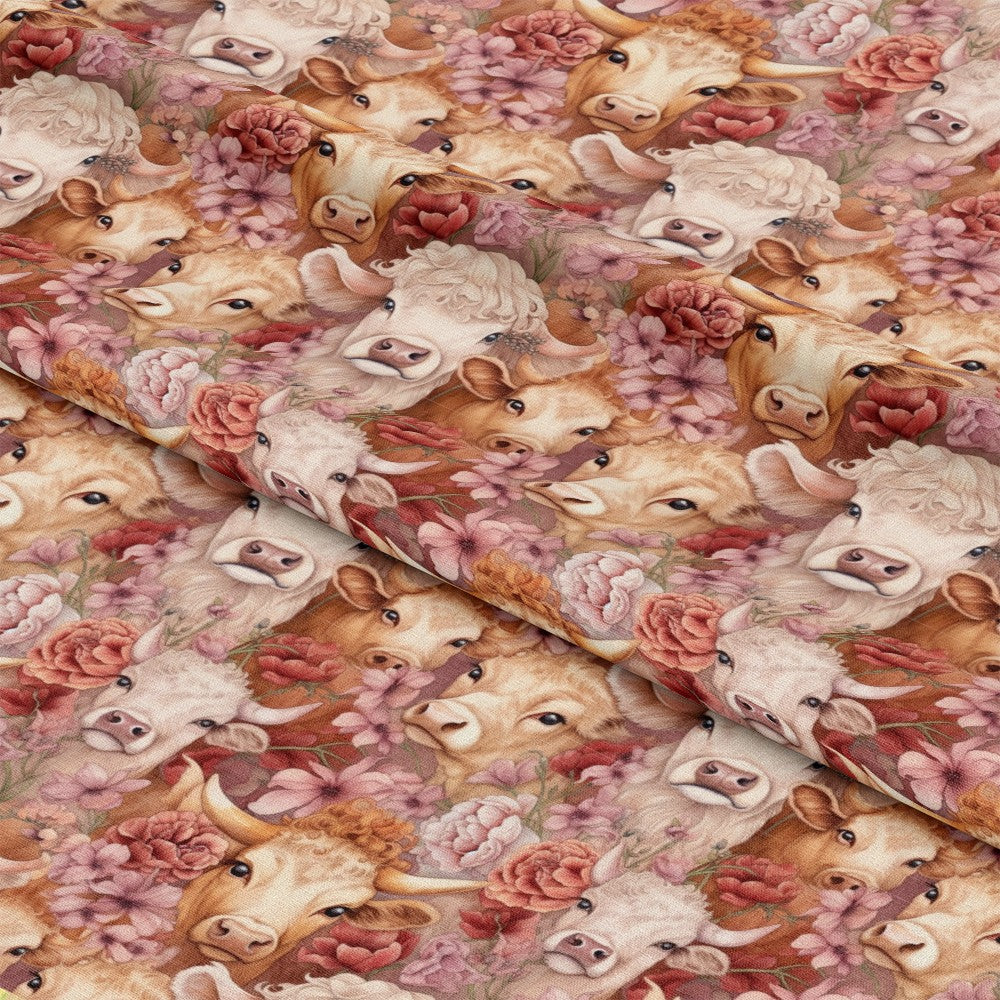 Pretty Highland Cows Pattern 2 Quilting Cotton Fabric