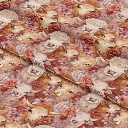 Pretty Highland Cows Pattern 2 Quilting Cotton Fabric