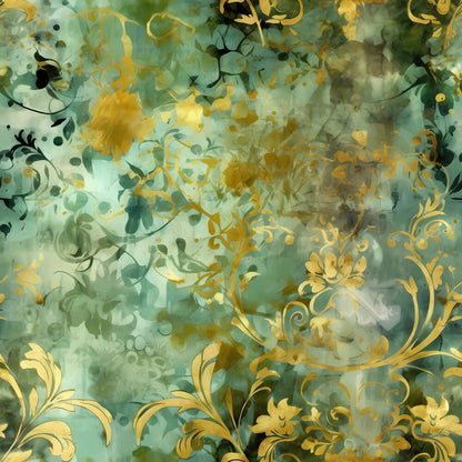 Sage Green and Gold Grunge Damask Fat Quarter Bundle