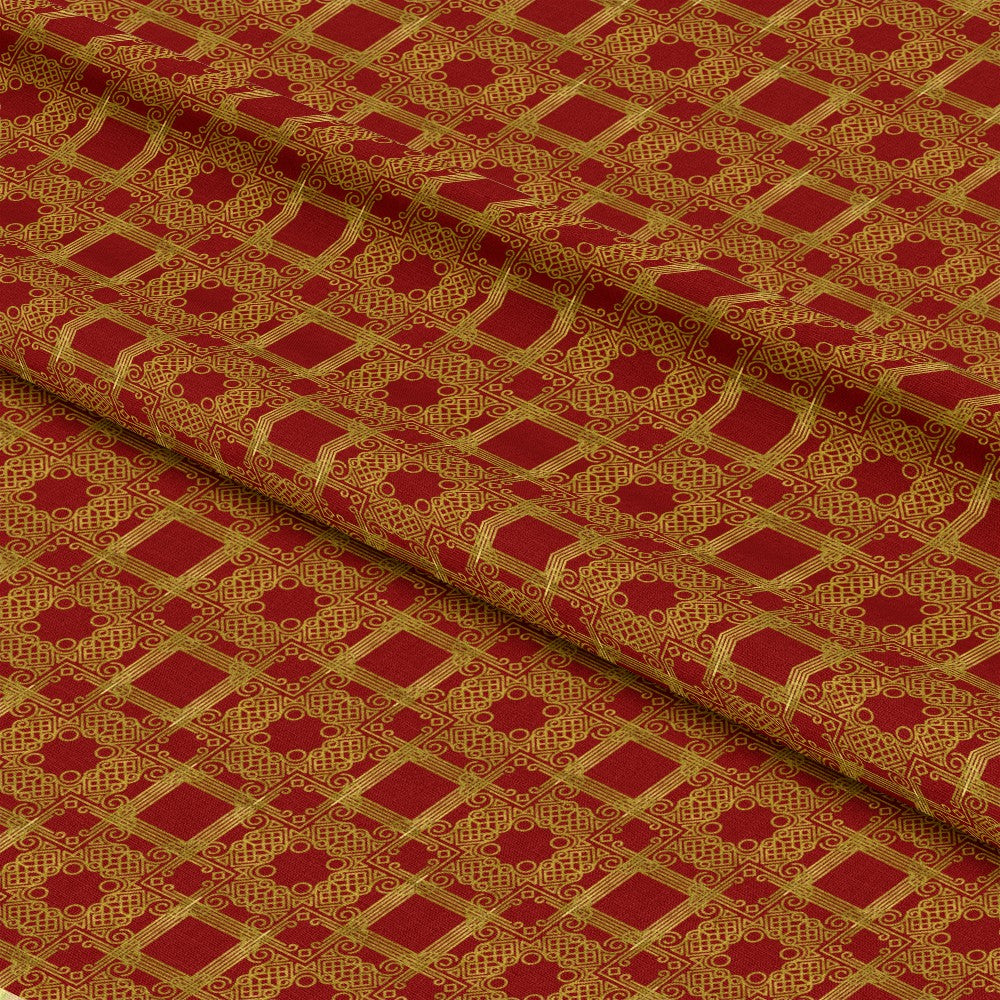 Red Gold Christmas Pattern 4 Quilting Cotton Fabric