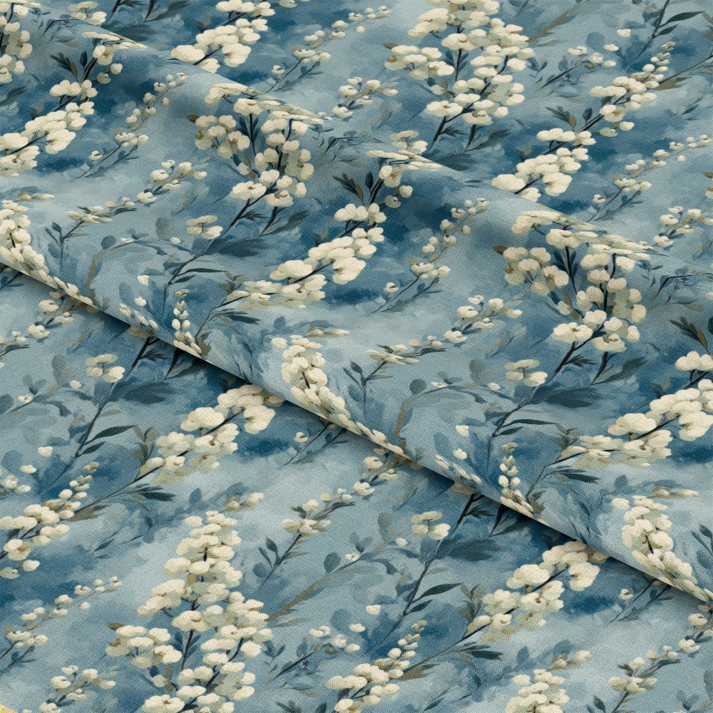 Cornflower Blue Floral Pattern 19 Quilting Cotton Fabric