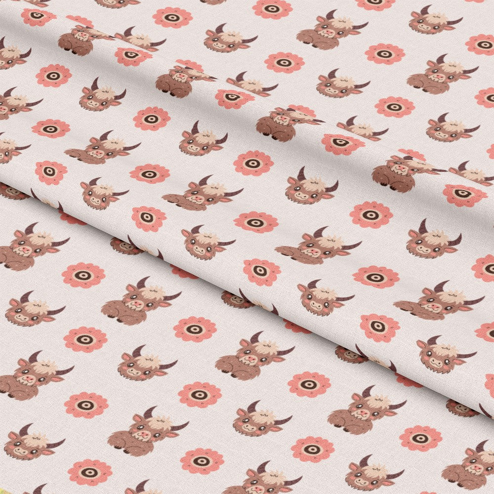 Cute Baby Highland Cows Pattern 8 Quilting Cotton Fabric