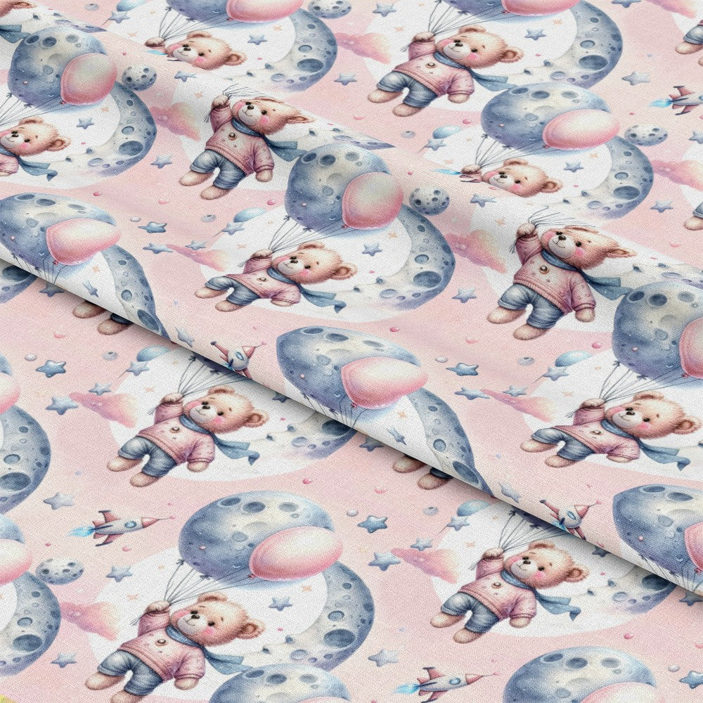Pink Night Time Teddy Bears Pattern 2 Quilting Cotton Fabric
