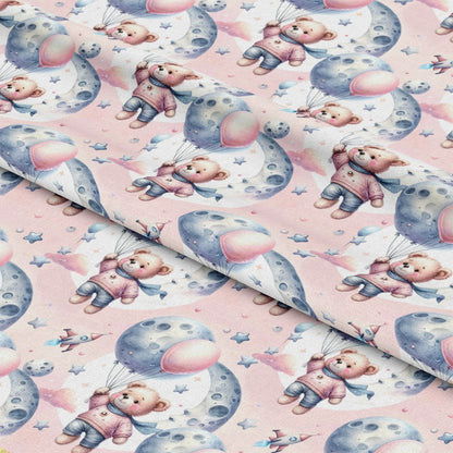 Pink Night Time Teddy Bears Pattern 2 Quilting Cotton Fabric