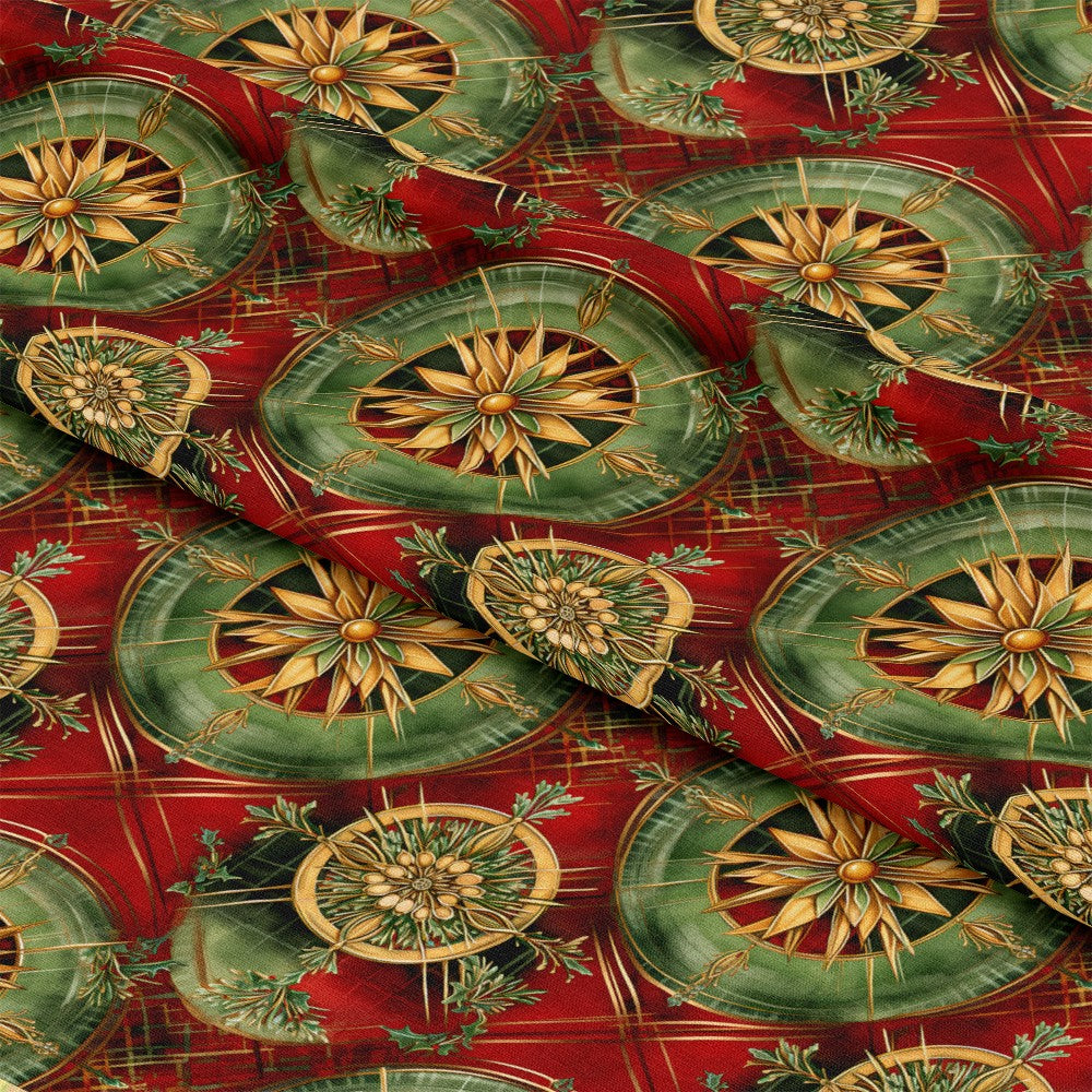 Red Green Gold Christmas Pattern 7 Quilting Cotton Fabric