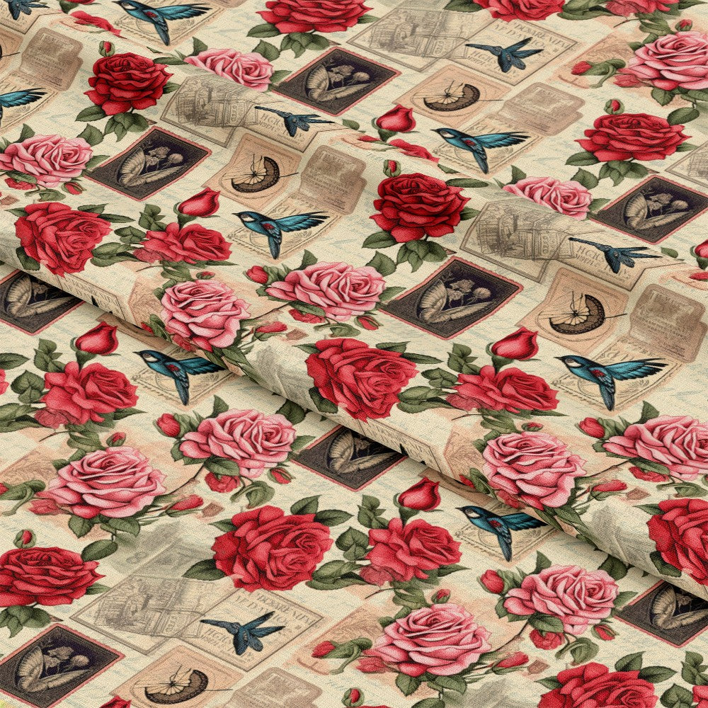 Vintage Love Stamps Pattern 4 Quilting Cotton Fabric