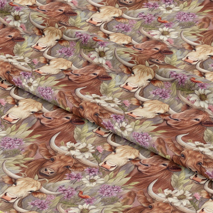 Pretty Highland Cows Pattern 11 Quilting Cotton Fabric