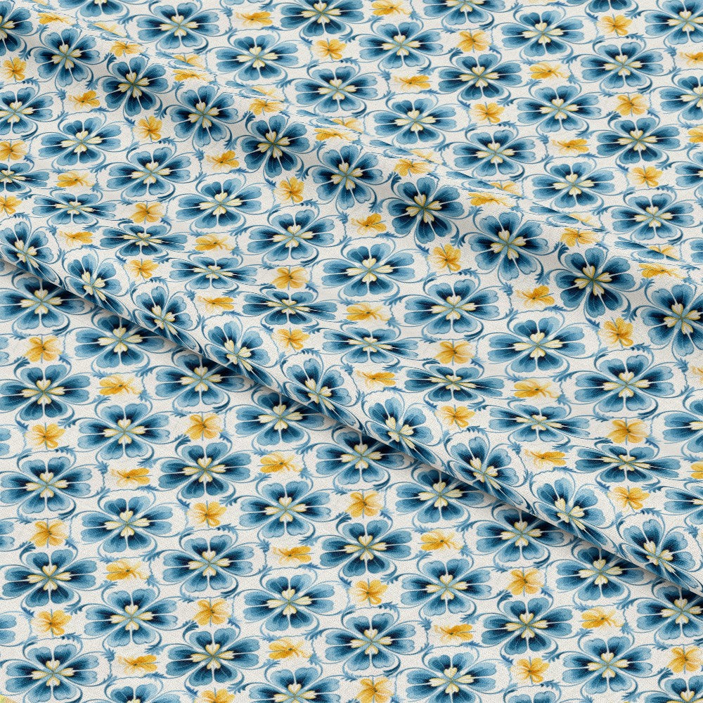 Blue Handpainted Tiles Pattern 3 Quilting Cotton Fabric