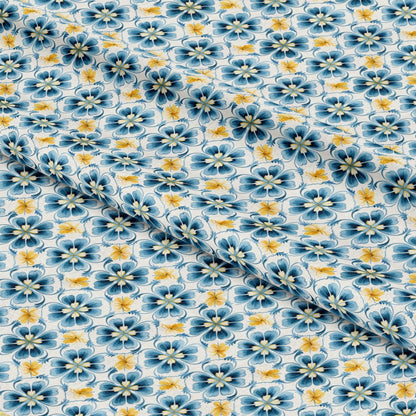 Blue Handpainted Tiles Pattern 3 Quilting Cotton Fabric