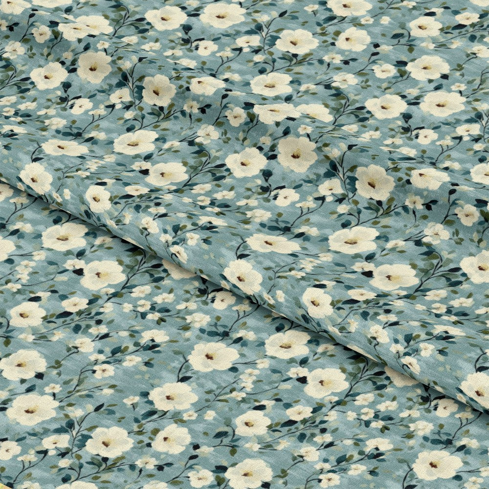 Cornflower Blue Floral Pattern 2 Quilting Cotton Fabric
